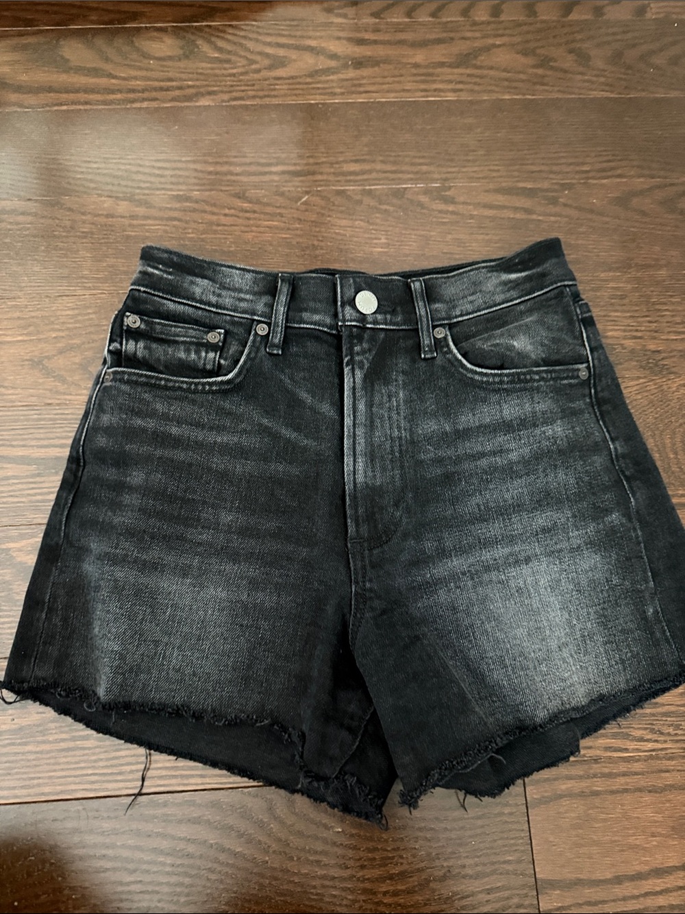 Denim Forum Black Washed High-Rise Cutoff Jean Shorts